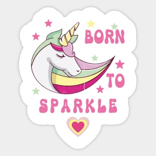 Born To Sparkle Groovy Unicorn With Stars and Heart Sticker